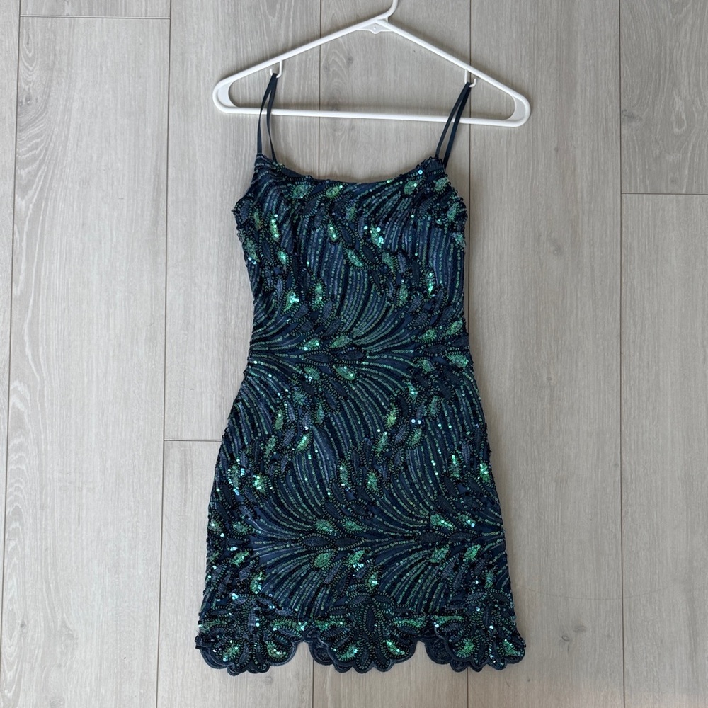 Juniors Sparkling Green Sequin Mini Dress